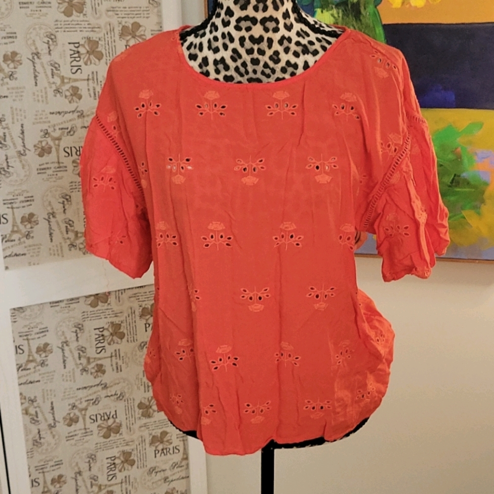 Red Eyelet Blouse